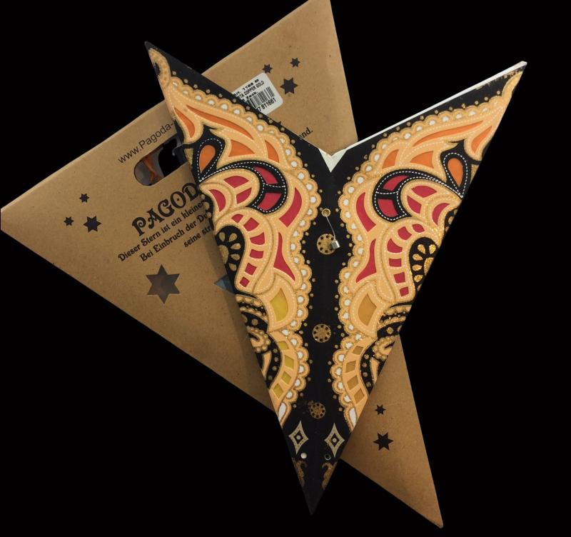 SUMITA Copper/Goldglitter - Foldable glowing star, paper poinsettia with 5 points, 60 cm